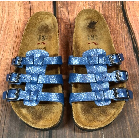 Birkenstock Birkis Xenia Blue 3 Strap Sandals Soft Womens 37 / 6 (5e3) - Picture 2 of 10